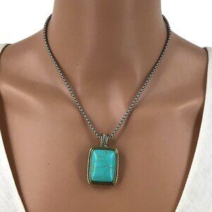 Howlite Center Pendant Necklace Rhodium Plated Rounded Edge Magnetic Clasp Silve